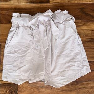 Women's Light Gray/Pink Paperbag Waist Shorts